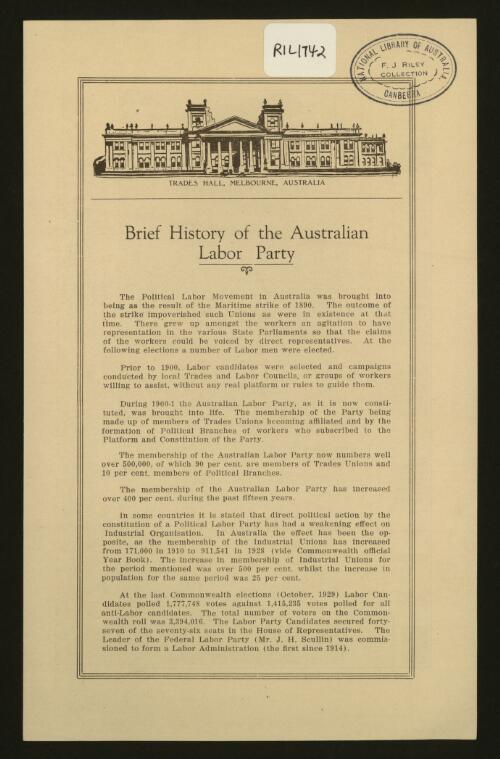 Brief history of the Australian Labor Party