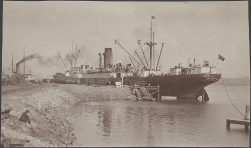The ship Clan Maccorquidale docked at Port Augusta, South Australia, August 1914 / Alexander Lorimer Kennedy
