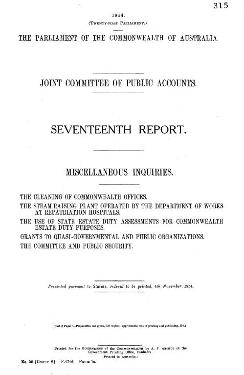 Miscellaneous inquiries / Joint Committee of Public Accounts