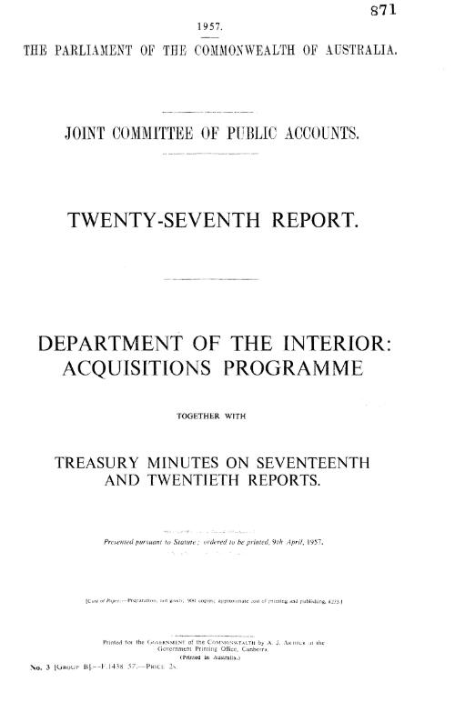 Department of the Interior : acquisitions programme, together with treasury minutes on seventeenth and twentieth reports / Joint Committee of Public Accounts
