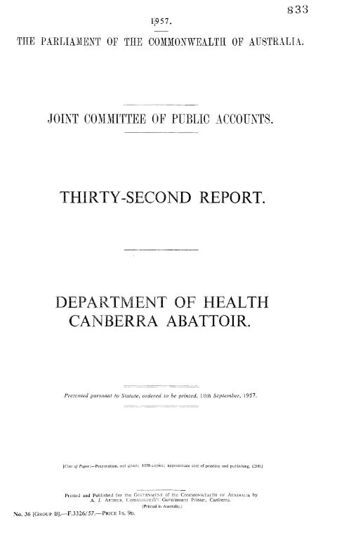 Report 32nd : Department of Health, Canberra abattoir