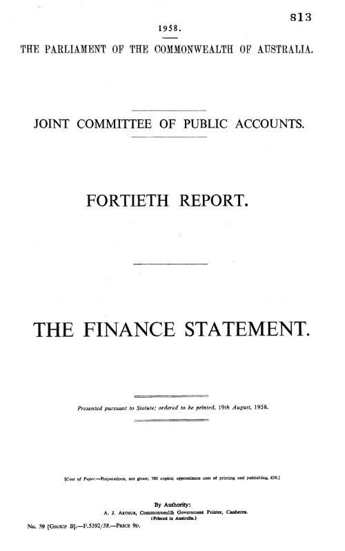 The finance statement / Joint Committee of Public Accounts
