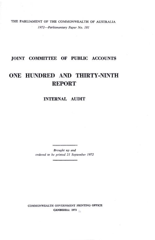 Internal audit / Joint Committee of Public Accounts