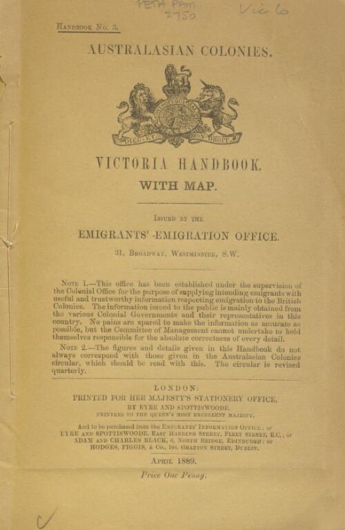 Victoria handbook : with map / issued by the Emigrants' Information Office