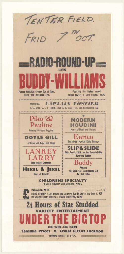 Radio round-up starring Buddy Williams : famous Australian cowboy star of stage, radio and recording fame : positively the highest record-selling cowboy in show business today
