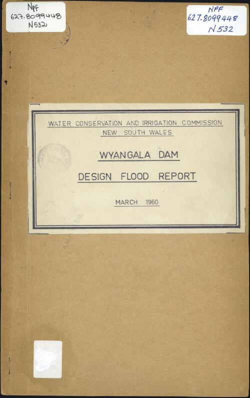 Report on the 1959 design flood study for Wyangala Dam