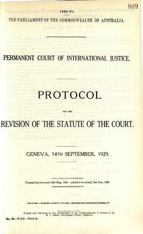 Protocol for the revision of the statute of the Court / Permanent Court of International Justice