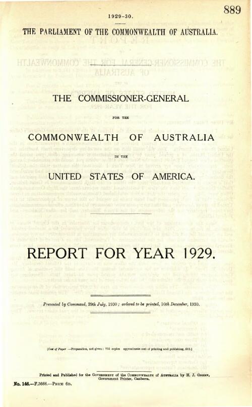 The Commissioner-General for the Commonwealth of Australia in the United States of America : report for year 1929