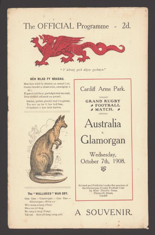 Australia v. Glamorgan Wednesday, October 7th, 1908 : a souvenir : the official programme