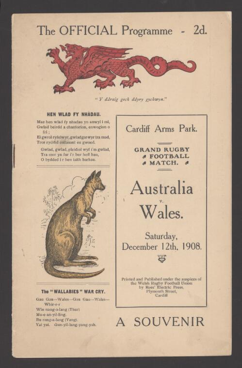 Australia v. Wales, Saturday, December 12th, 1908 : a souvenir : the official programme