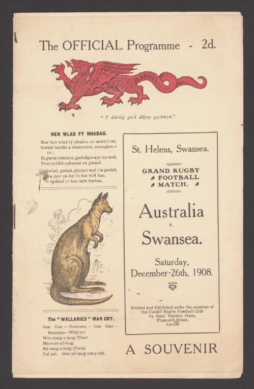 Australia v. Swansea. Saturday, December 26th, 1908 : a souvenir : the official programme