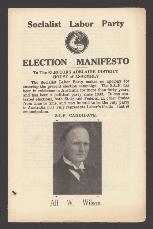 Socialist Labor Party election manifesto to the electors, Adelaide district House of Assembly