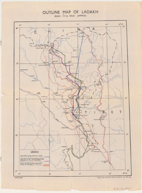Outline map of Ladakh / drawn and printed by Army H.Q. Survey Copy, Dec. 1962