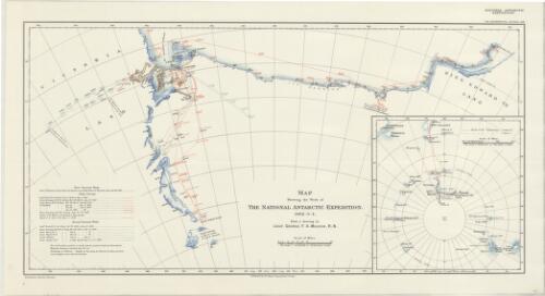 Map showing the work of the National Antarctic Expedition, 1902-3-4 [cartographic material] : from a drawing by George F.A. Mulock