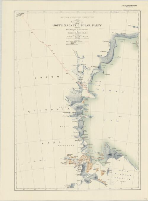 British Antarctic Expedition, 1907 [cartographic material] : route and surveys of the South Magnetic Polar Party, 1908-09 : from triangulation and traverses / by Douglas Mawson