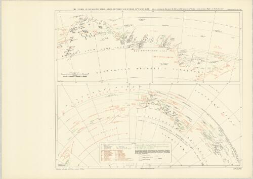 The course of Antarctic exploration between longitude 20W̊ and 110E̊ [cartographic material] : map to accompany the paper by Lars Christensen on "Recent reconnaissance flights in the Antarctic" / compilation and outline by A.F. Milne ; writing by C.E. Denny