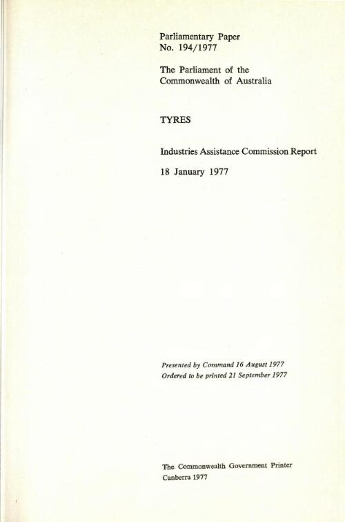 Tyres / Industries Assistance Commission