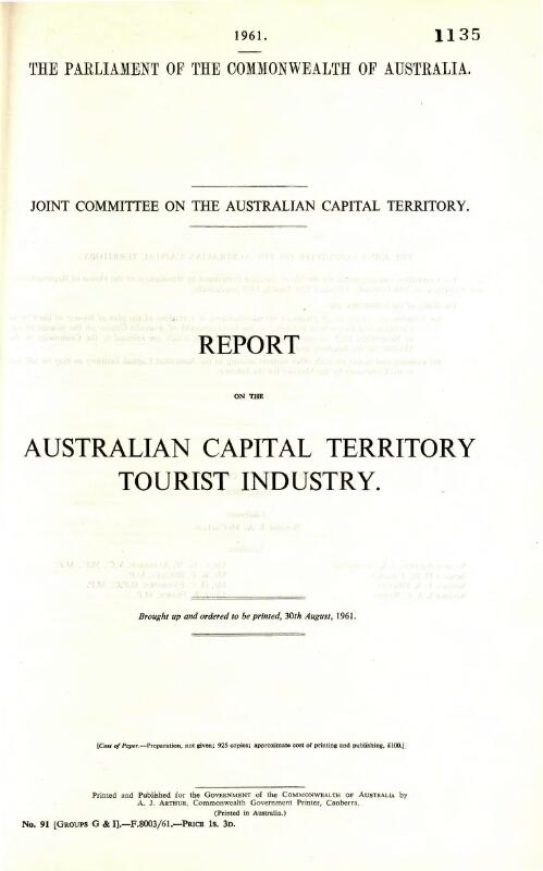 Report on the Australian Capital Territory tourist industry