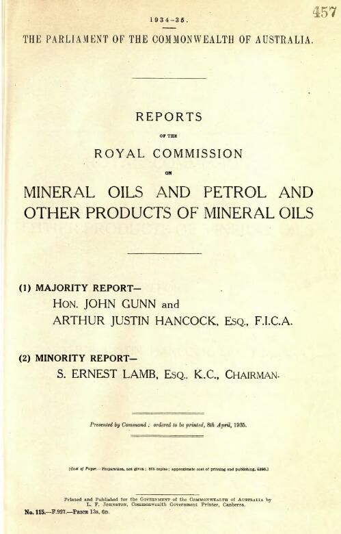 Reports of the Royal Commission on Mineral Oils and Petrol and other Products of Mineral Oils