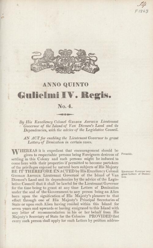 An act for enabling the Lieutenant Governor to grant letters of denization in certain cases