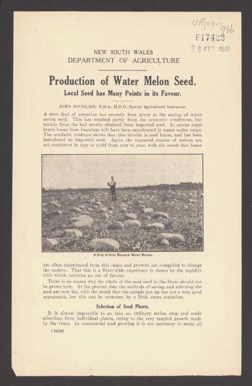 Production of water melon seed : local seed has many points in its favour  / John Douglass