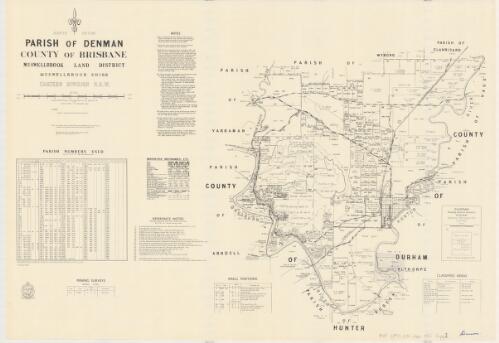 Parish of Denman, County of Brisbane [cartographic material] : Muswellbrook Land District, Muswellbrook Shire, Eastern Division N.S.W. : within Denman-Singleton Pastures Protection District / compiled, drawn and printed at the Department of Lands, Sydney, N.S.W