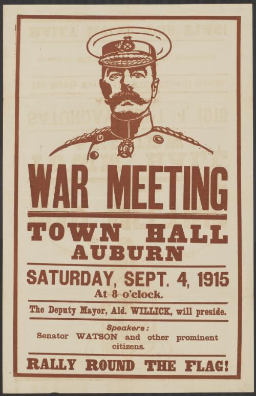 War meeting : Town Hall, Auburn : Saturday, September 4, 1915, at 8 o'clock