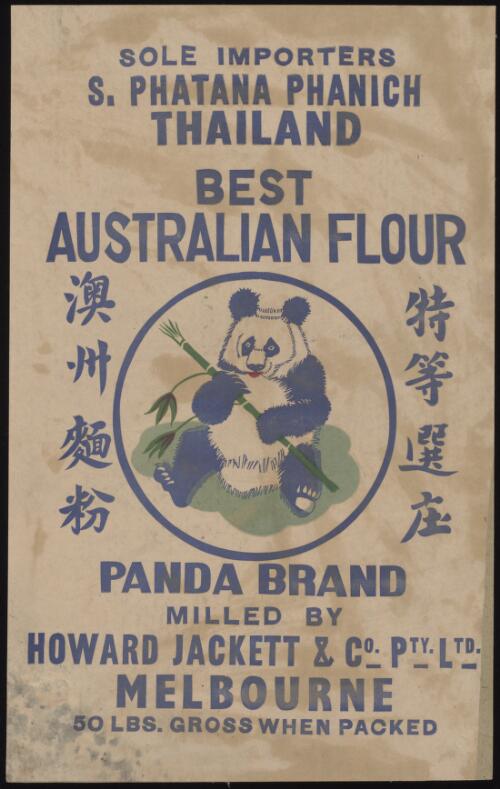 Sole importers, S. Phatana Phanich, Thailand : best Australian flour Panda Brand, milled by Howard Jackett & Co. Pty. Ltd., Melbourne