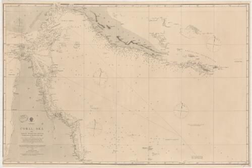 Australia, Coral Sea and Great Barrier Reefs shewing the inner and outer routes to Torres Strait. Sheet 2 : from the surveys of Captains Blackwood, Owen Stanley, and Yule, R.N., 1842-50 : the outer detached reef's from Captains Flinders and Denham, Royal Navy, 1802-60 / compiled in the Hydrographic Office by Mr. F.J. Evans, Master R.N. 1860 ; engraved by J. & C. Walker