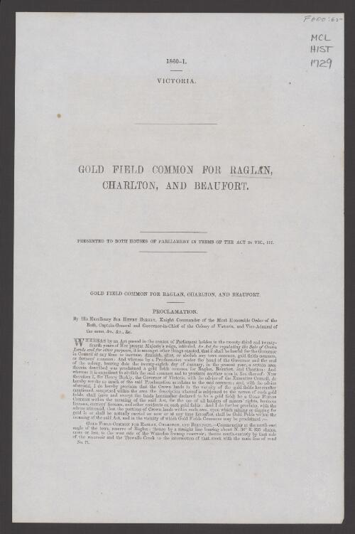 Gold field common for Raglan, Charlton, and Beaufort : proclamation