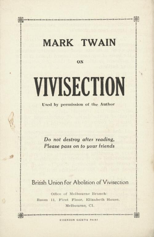 Mark Twain on vivisection / Mark Twain