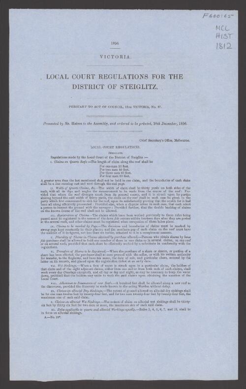 Local court regulations for the district of Steiglitz