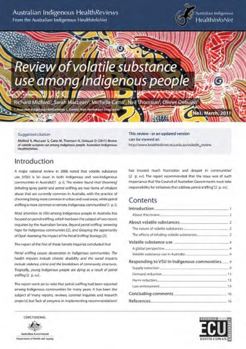 Review of volatile substance use among Indigenous people / Richard Midford, Sarah MacLean, Michelle Catto, Neil Thomson, Olivier Debuyst