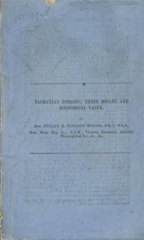 Tasmanian forests : their botany and economical value / by Julian E. Tenison-Woods