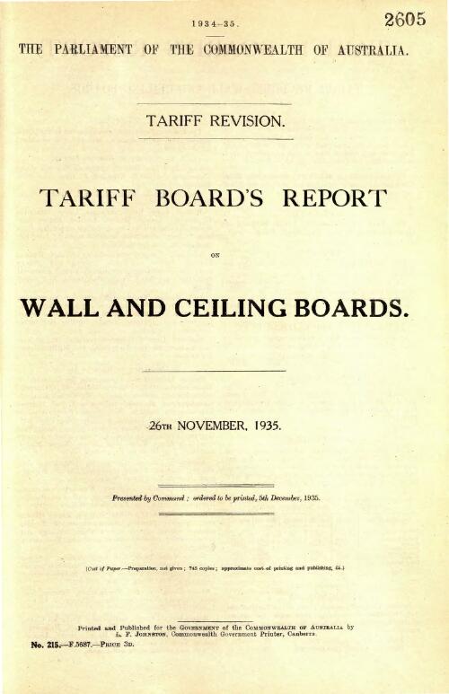 Tariff Board's report on wall and ceiling boards, 26th November, 1935