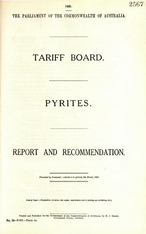 Pyrites : report and recommendation / Tariff Board