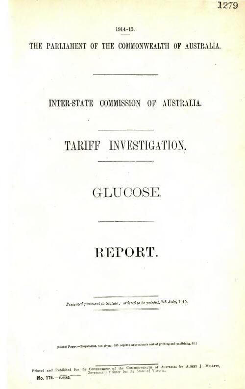 Tariff investigation glucose : report