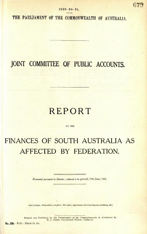 Report on the finances of South Australia as affected by Federation