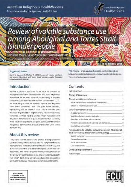 Review of volatile substance use among Aboriginal and Torres Strait Islander people / Christina Marel, Sarah Maclean, Richard Midford