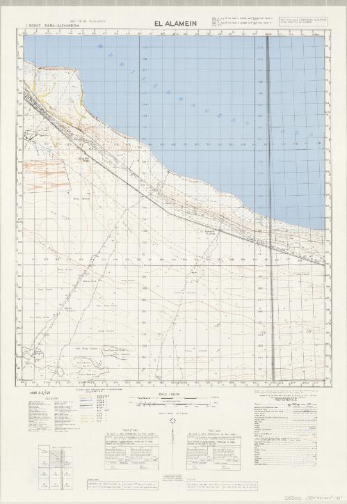 El Alamein [cartographic material] / compiled from survey from 514 Army Field Survey Coy., R.E. and South African Survey Coy ; drawn and printed by South African Survey Coy., Aug. 1941. Reprinted by Litho. Sec. M.M.P. and P. Coy. S.A.E.C. att. 46 Survey Coy. S.A.E.C. June 1942