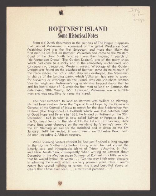 Rottnest Island : some historical notes