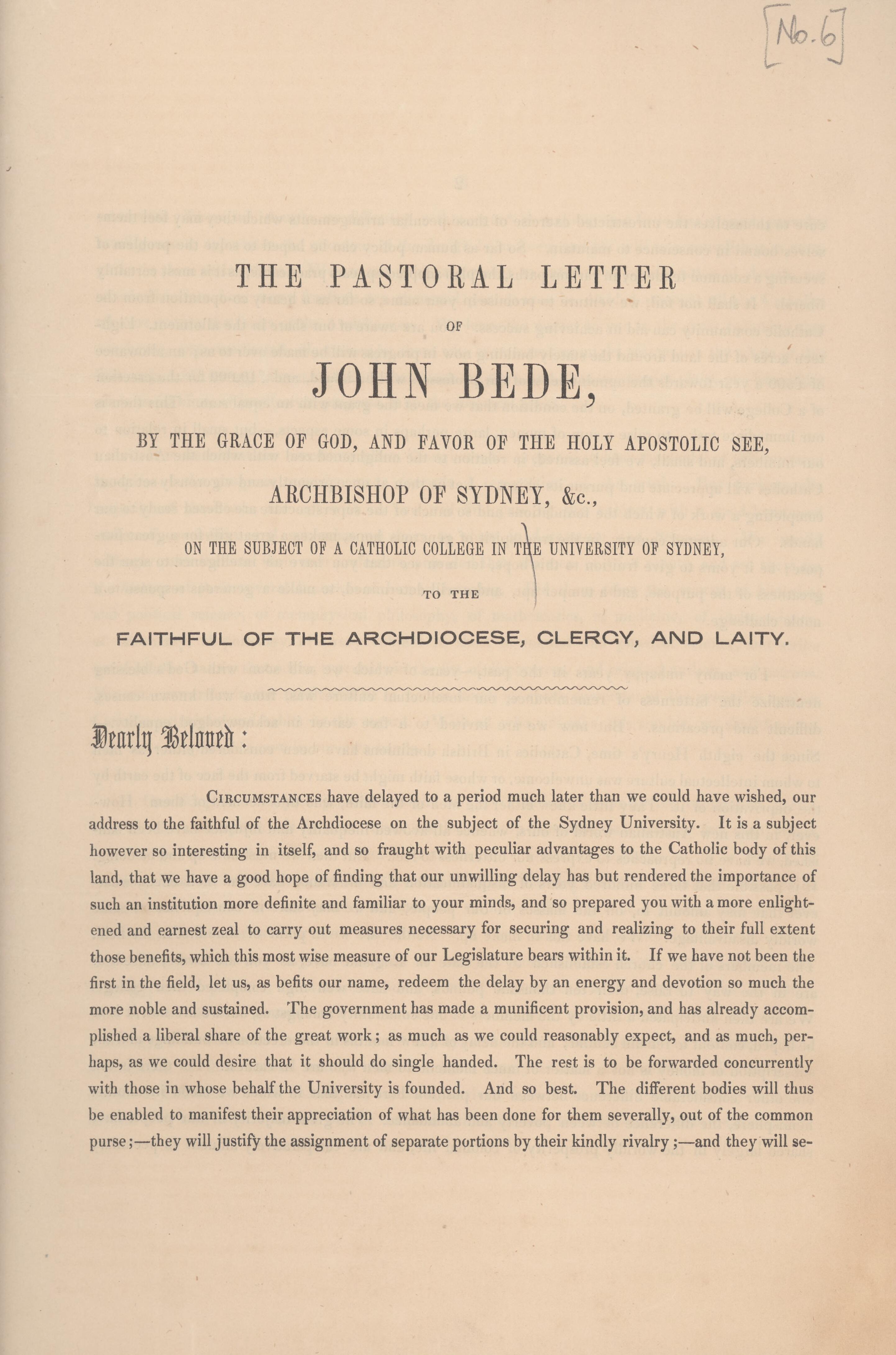 The Pastoral Letter Of John Bede, Archbishop Of Sydney On The Subject ...