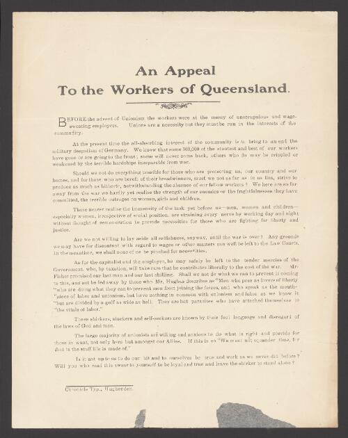 An appeal to the workers of Queensland