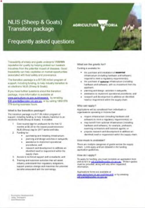 NLIS (sheep and goats) transition package : frequently asked questions