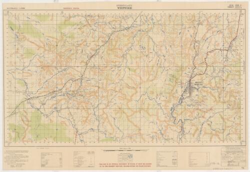 Westwood, Queensland / reproduced by 2/1 Aust. Field Survey Coy, R.A.E. Aug '42 ; planimetric detail, compilation and drawing by the Department of Public Lands, Brisbane under the supervision of the Surveyor General 1942