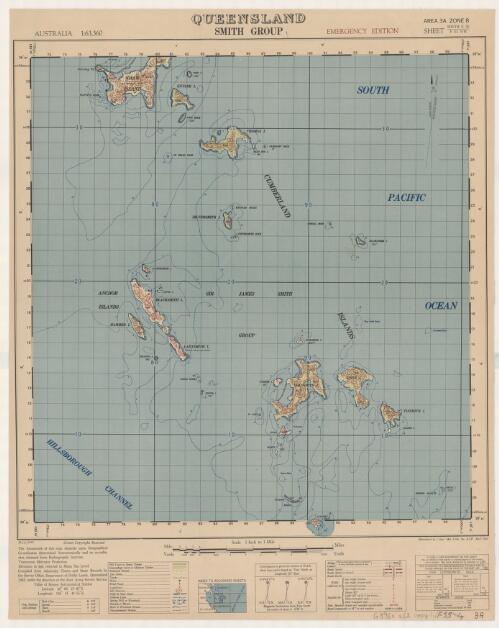 Smith Group, Queensland / compiled from admiralty charts by the Survey Office, Department of Public Lands, Queensland 1943, under the direction of Aust. Army Survey Service ; reproduced by 1 Aust. Mob. Litho. Sec. A.I.F. April 1943