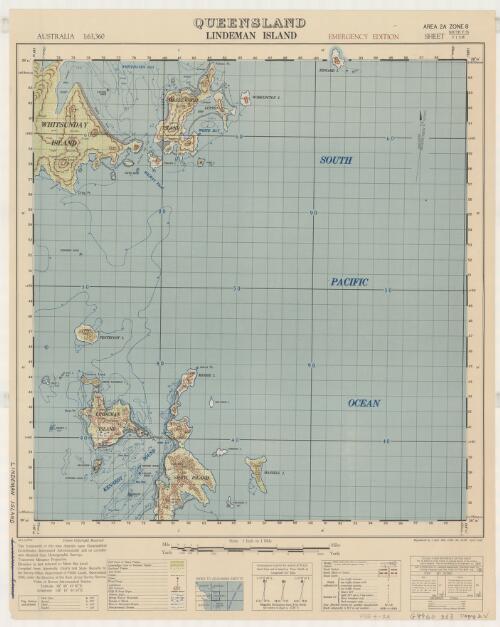 Lindeman Island, Queensland / compiled from Admiralty Charts and State Records by the Survey Office, Department of Public Lands, Queensland 1943, under the direction of Aust. Army Survey Service ; reproduced by  1 Aust. Mob. Litho. Sec. A.I.F. April 1943