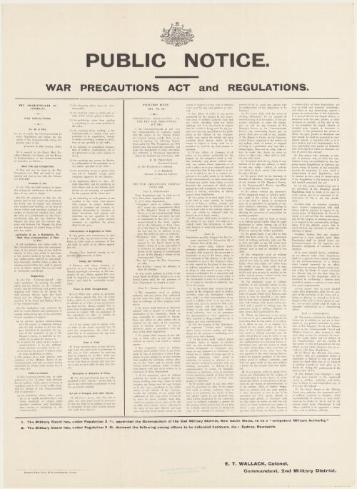 Public notice : War Precautions Act and regulations
