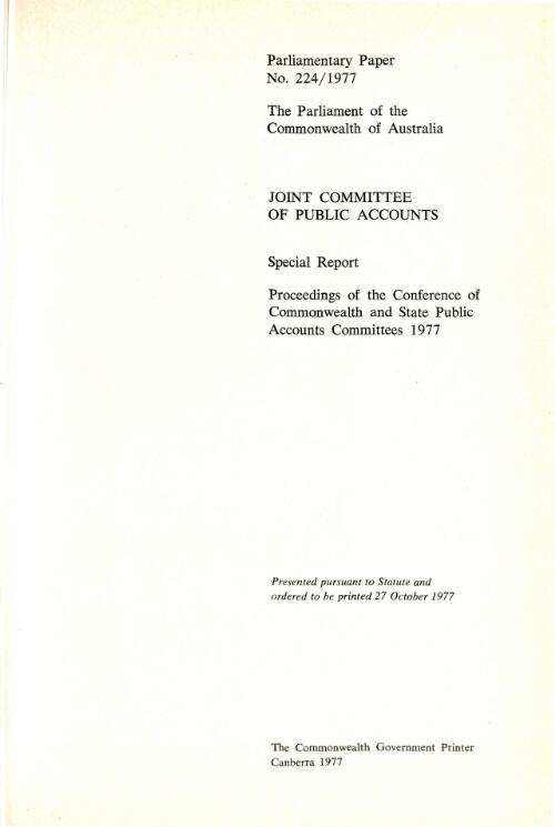 Special report : proceedings of the conference of Commonwealth and State Public Accounts Committees, 1977 / Joint Committee of Public Accounts