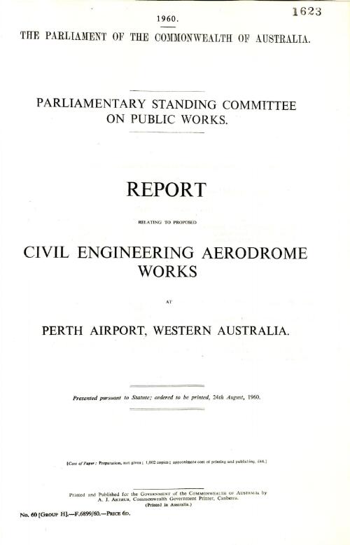 Report relating to proposed civil engineering aerodrome works at Perth Airport, Western Australia